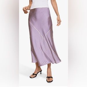Mango Harper Stripe Midi Satin Skirt, Purple/Cream, L